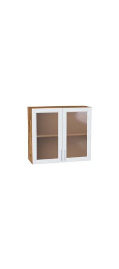Шкаф верхний с 2-мя остекленными дверцами Сканди, цвет: White Softwood | Эко Шпон с уникальным покрытием «Soft-touch» и защитным лаком (Япония)., White Softwood