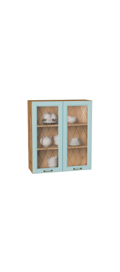 Шкаф верхний с 2-мя остекленными дверцами Ницца, цвет: Голубой | Пленка ПВХ., Голубой