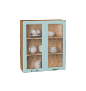 Шкаф верхний с 2-мя остекленными дверцами Ницца, цвет: Голубой