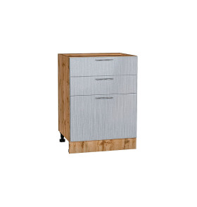 Шкаф нижний с 3-мя ящиками Валерия-М, цвет: Серый металлик дождь светлый