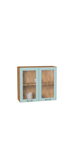 Шкаф верхний с 2-мя остекленными дверцами Ницца, цвет: Голубой | Пленка ПВХ., Голубой