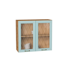 Шкаф верхний с 2-мя остекленными дверцами Ницца, цвет: Голубой