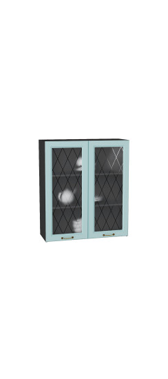 Шкаф верхний с 2-мя остекленными дверцами Ницца, цвет: Голубой | Пленка ПВХ., Голубой