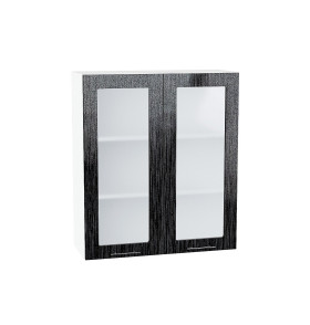 Шкаф верхний с 2-мя остекленными дверцами Валерия-М, цвет: Черный металлик дождь