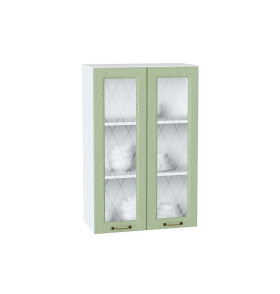 Шкаф верхний с 2-мя остекленными дверцами Ницца, цвет: Дуб оливковый