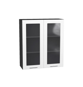 Шкаф верхний с 2-мя остекленными дверцами Валерия-М, цвет: Белый металлик