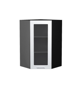 Шкаф верхний угловой остекленный Валерия-М, цвет: Белый металлик