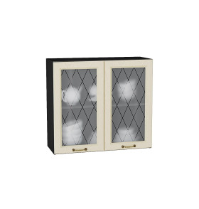 Шкаф верхний с 2-мя остекленными дверцами Ницца, цвет: Дуб крем