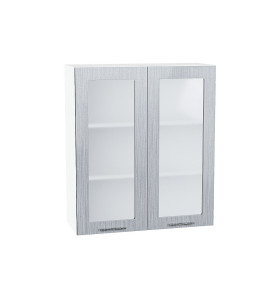 Шкаф верхний с 2-мя остекленными дверцами Валерия-М, цвет: Серый металлик дождь светлый