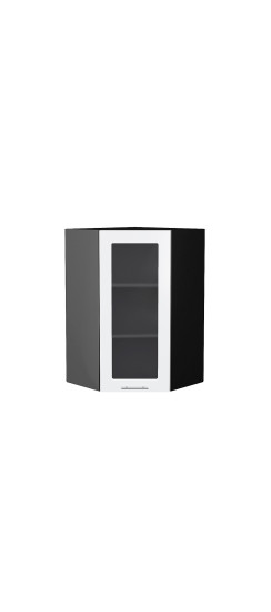 Шкаф верхний угловой остекленный Валерия-М, цвет: Белый глянец | Пленка ПВХ., Белый глянец