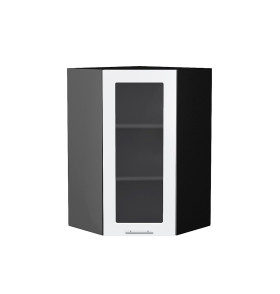 Шкаф верхний угловой остекленный Валерия-М, цвет: Белый глянец