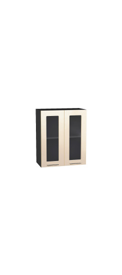 Шкаф верхний с 2-мя остекленными дверцами Валерия-М, цвет: Бежевый металлик | Пленка ПВХ., Бежевый металлик