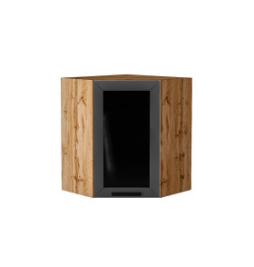 Шкаф верхний угловой остекленный Глетчер, цвет: Маренго Силк