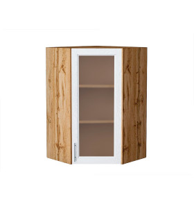 Шкаф верхний угловой остекленный Сканди, цвет: White Softwood