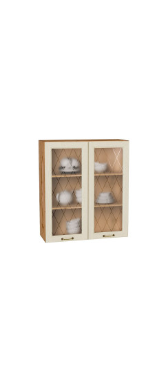 Шкаф верхний с 2-мя остекленными дверцами Ницца, цвет: Дуб крем | Пленка ПВХ., Дуб крем