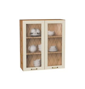 Шкаф верхний с 2-мя остекленными дверцами Ницца, цвет: Дуб крем