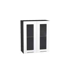 Шкаф верхний с 2-мя остекленными дверцами Валерия-М, цвет: Белый глянец