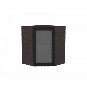 Шкаф верхний угловой остекленный Валерия-М, цвет: Черный металлик