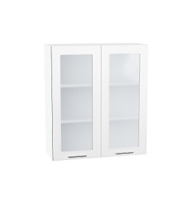Шкаф верхний с 2-мя остекленными дверцами Валерия-М, цвет: Белый металлик