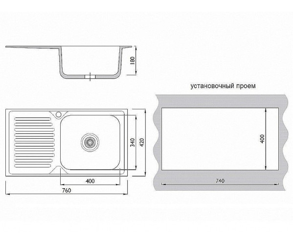 Мойка врезная 764218/0,6 1Ч1К (правая) | Глянец, характеристики