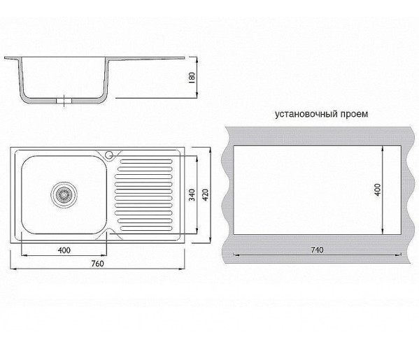 Мойка врезная 764218/0,6 1Ч1К (левая) | Глянец, характеристики