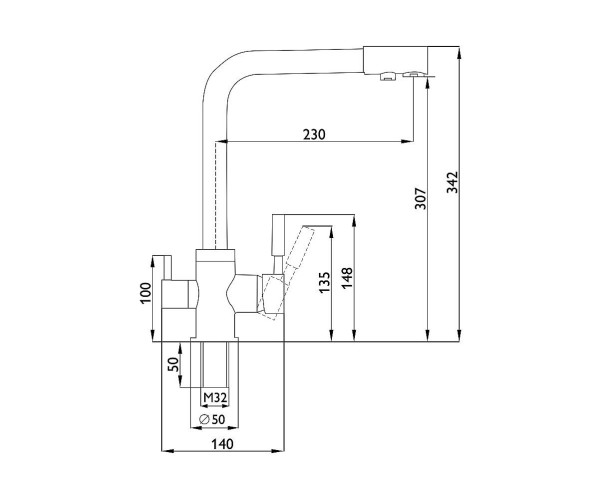 Смеситель для кухни 342/230 2Р | Сатин, Латунь