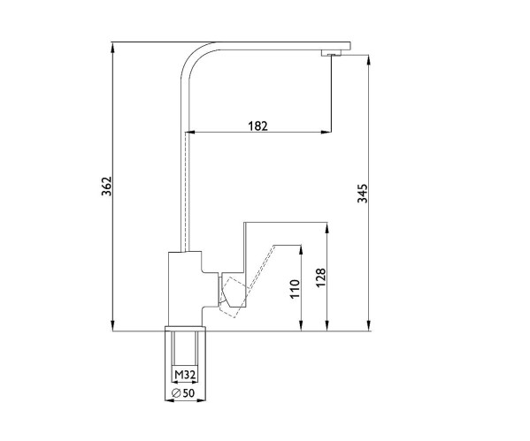 Смеситель для кухни 352/180 1Р, Черный, Нержавеющая сталь