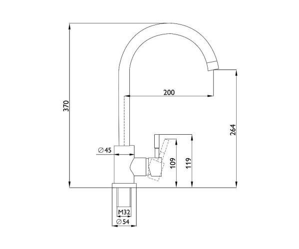 Смеситель для кухни 370/200 1Р Сатин