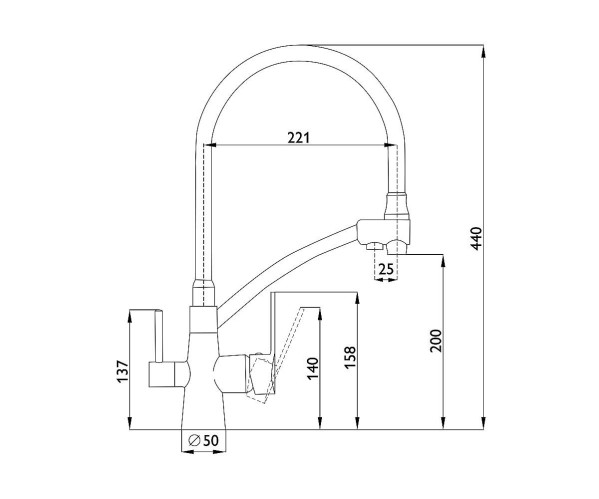 Смеситель для кухни 440/221 2Р, Черный сатин, характеристики