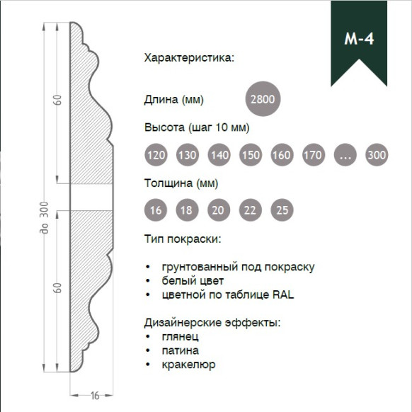 Молдинг из МДФ модель М-4 | Грунт