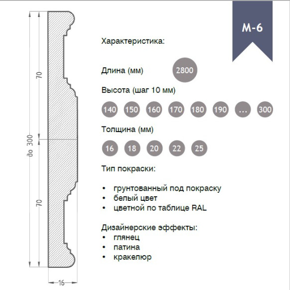 Молдинг из МДФ модель М-6 | Белый