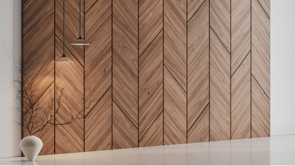 Шпонированная стеновая панель 45° с кромкой 45° шпон