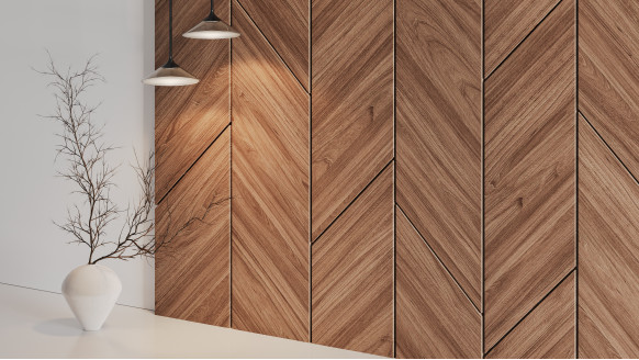 Шпонированная стеновая панель 45° с кромкой 45° шпон