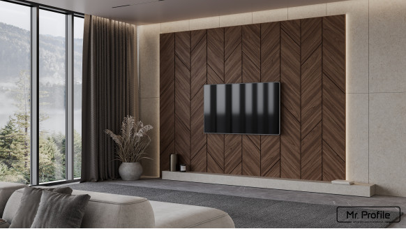 Шпонированная стеновая панель 45° с кромкой 45° шпон