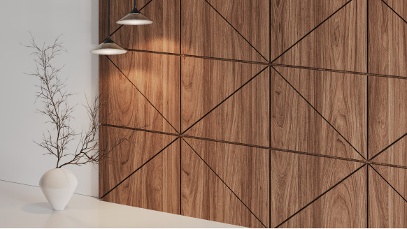 Шпонированная стеновая панель 45° с кромкой прямой шпон