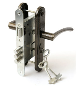 Замок врезной сувальдный с защёлкой в комплекте с ручкой ЗВ9-4-2 (медь), 3кл.