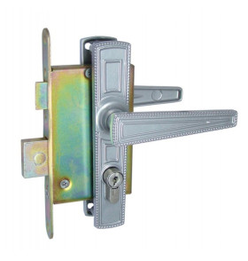 Замок врезной цилиндровый с защёлкой в комплекте с ручкой ЗВ4-3.01 (серебро), 4 кл.