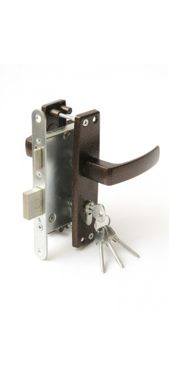 Замок врезной цилиндровый с защёлкой в комплекте с ручкой ЗВ4-3.04 (медь), 4 кл. | Алюминий, 35 мм