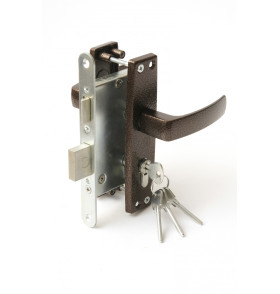 Замок врезной цилиндровый с защёлкой в комплекте с ручкой ЗВ4-3.04 (медь), 4 кл.