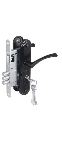 Замок врезной сувальдный с защёлкой в комплекте с ручкой ЗВ9-4-2 (черный), 3кл. | Алюминий, 12 мм