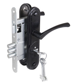 Замок врезной сувальдный с защёлкой в комплекте с ручкой ЗВ9-4-2 (черный), 3кл.