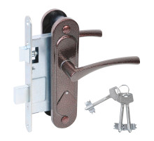 Замок врезной сувальдный с защёлкой в комплекте с ручкой ЗВ9.2-07 (медь антик), 3 кл.