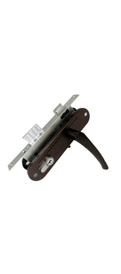 Замок врезной цилиндровый с защёлкой в комплекте с ручкой ЗВ4-70/07 (медь антик), 4 кл. | Алюминий, 38 мм