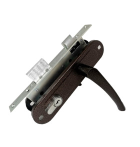 Замок врезной цилиндровый с защёлкой в комплекте с ручкой ЗВ4-70/07 (медь антик), 4 кл.