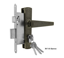 Замок врезной цилиндровый с защёлкой в комплекте с ручкой ЗВ7.01 (бронза), 4 кл.