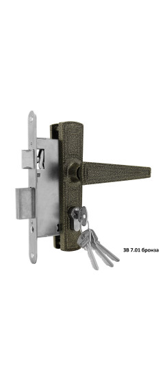 Замок врезной цилиндровый с защёлкой в комплекте с ручкой ЗВ7.01 (бронза), 4 кл. | Алюминий, 35 мм