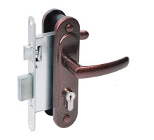 Замок врезной цилиндровый с защёлкой в комплекте с ручкой ЗВ4.2-08 (медь антик), 4 кл.