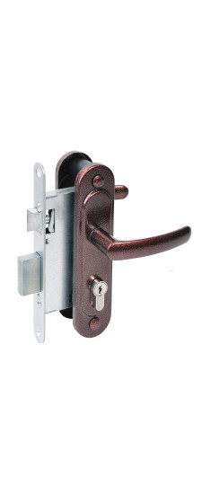 Замок врезной цилиндровый с защёлкой в комплекте с ручкой ЗВ4.2-08 (медь антик), 4 кл. | Алюминий, -