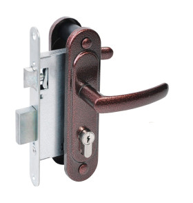 Замок врезной цилиндровый с защёлкой в комплекте с ручкой ЗВ4.2-08 (медь антик), 4 кл.