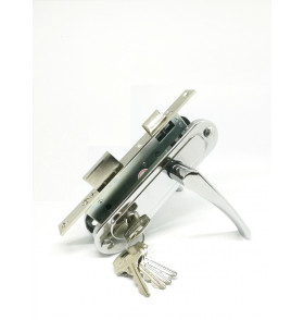 Замок врезной цилиндровый с защёлкой в комплекте с ручкой ЗВ7-70.4 (хром), 5 кл.